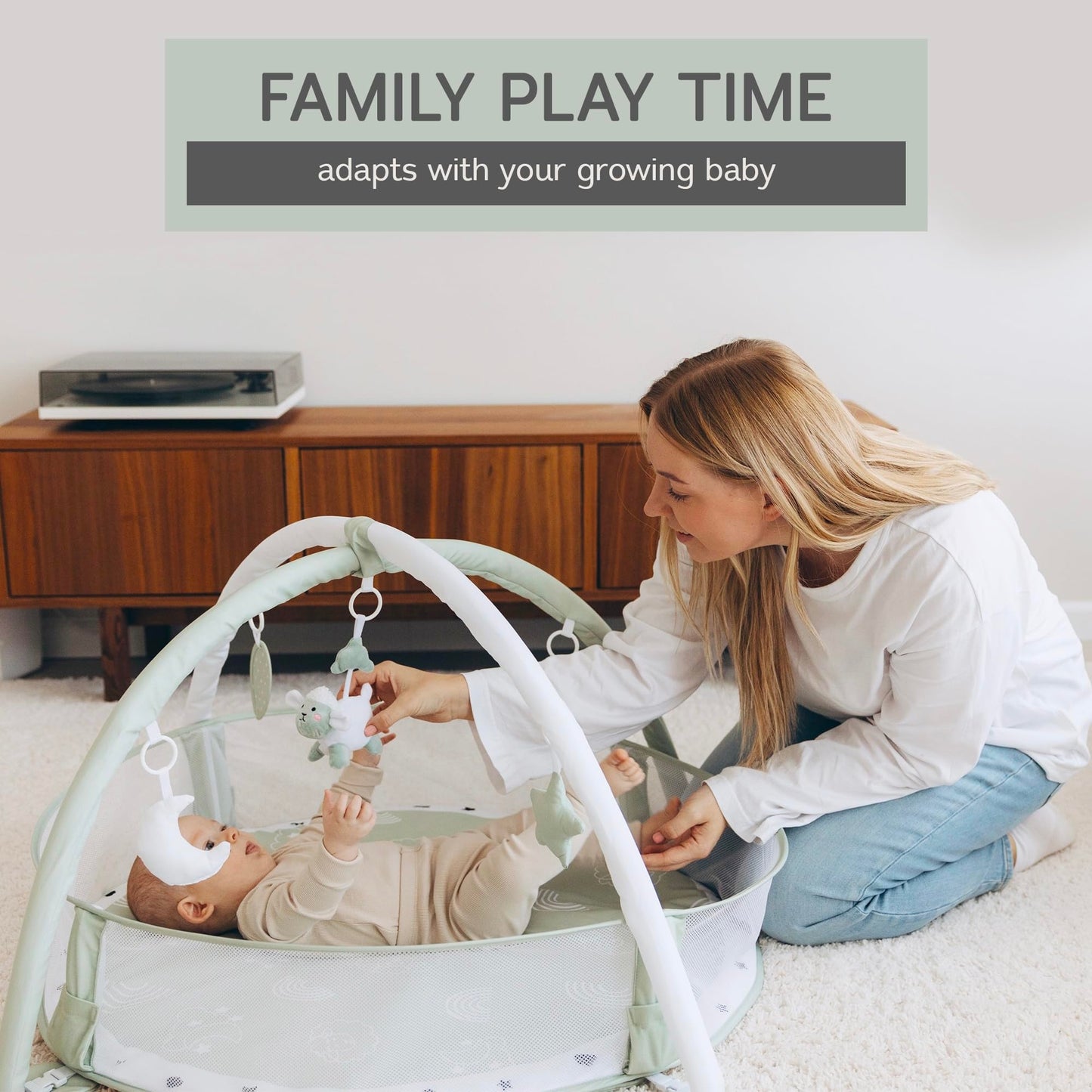 Lamb-shaped storage bag included with Aila+Aiden play mat set