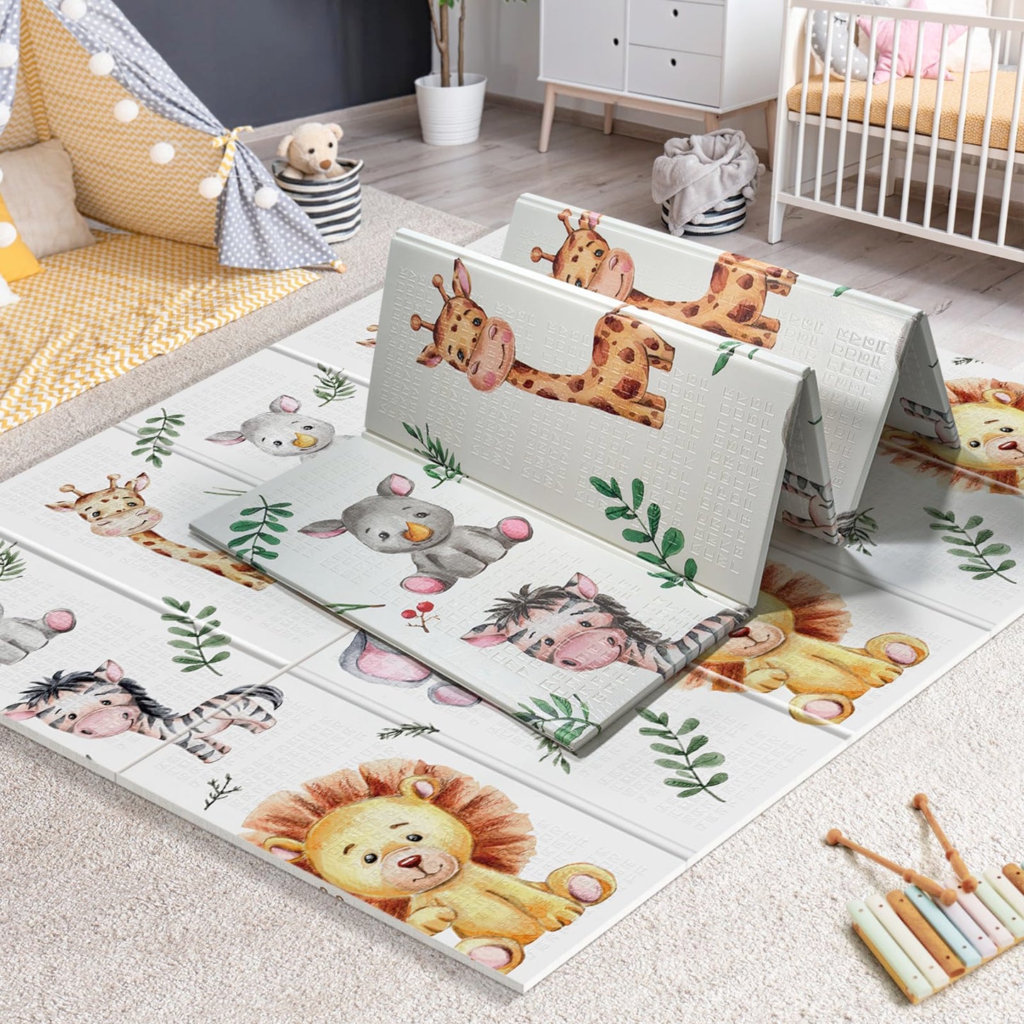 Noonkty baby play mat in a living room setup