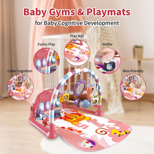 Newborn baby lying on Derimkcoa musical activity gym