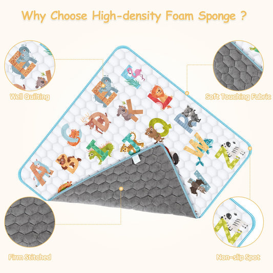 Folded Envtek cushioned baby crawling mat for easy storage
