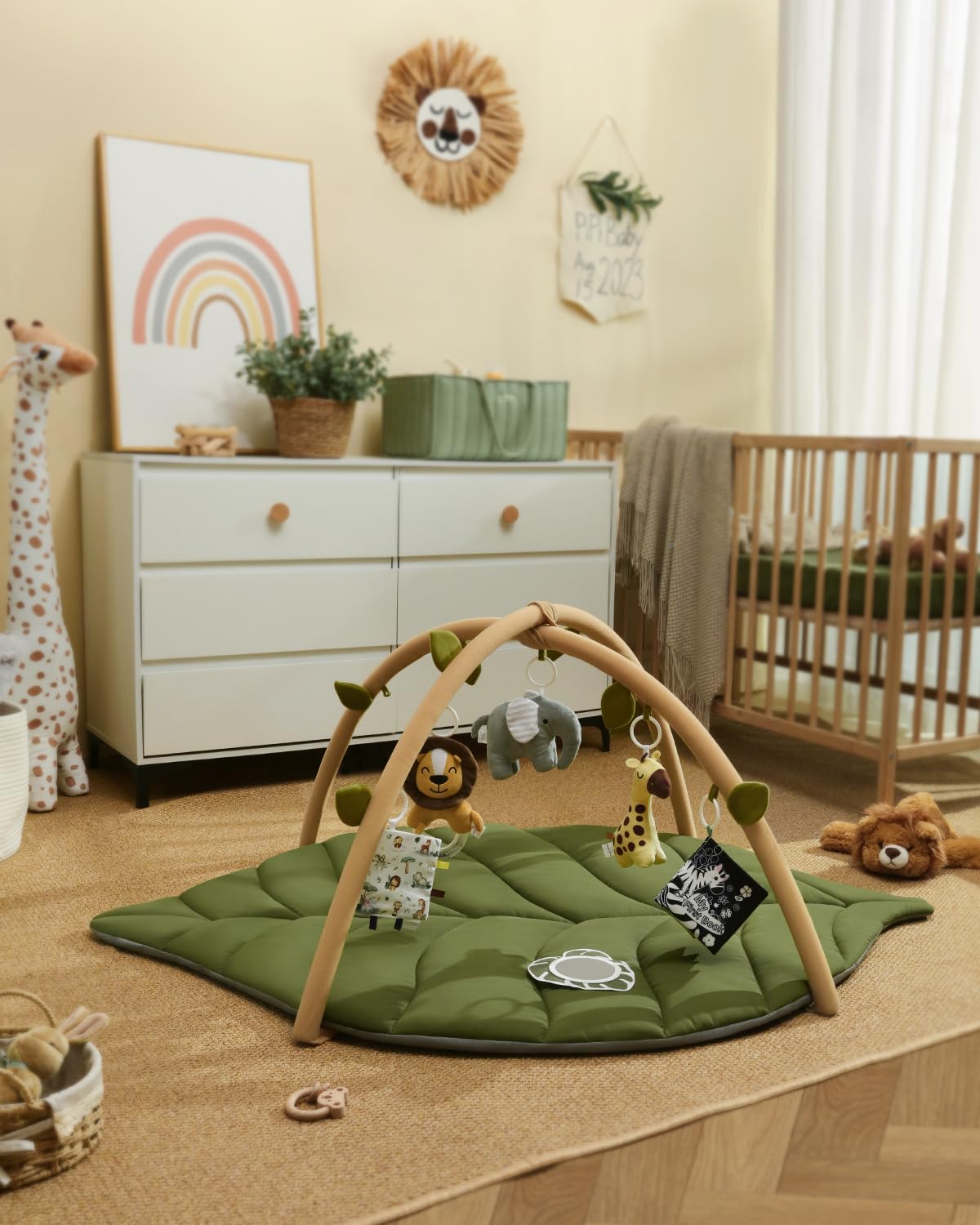 Baby practicing tummy time on Blissful Diary gym mat