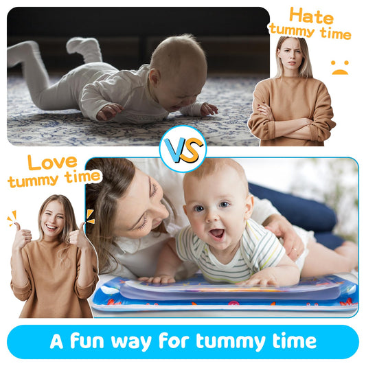Yeeeasy inflatable baby water play mat floating toys view displaying colorful internal sea creatures