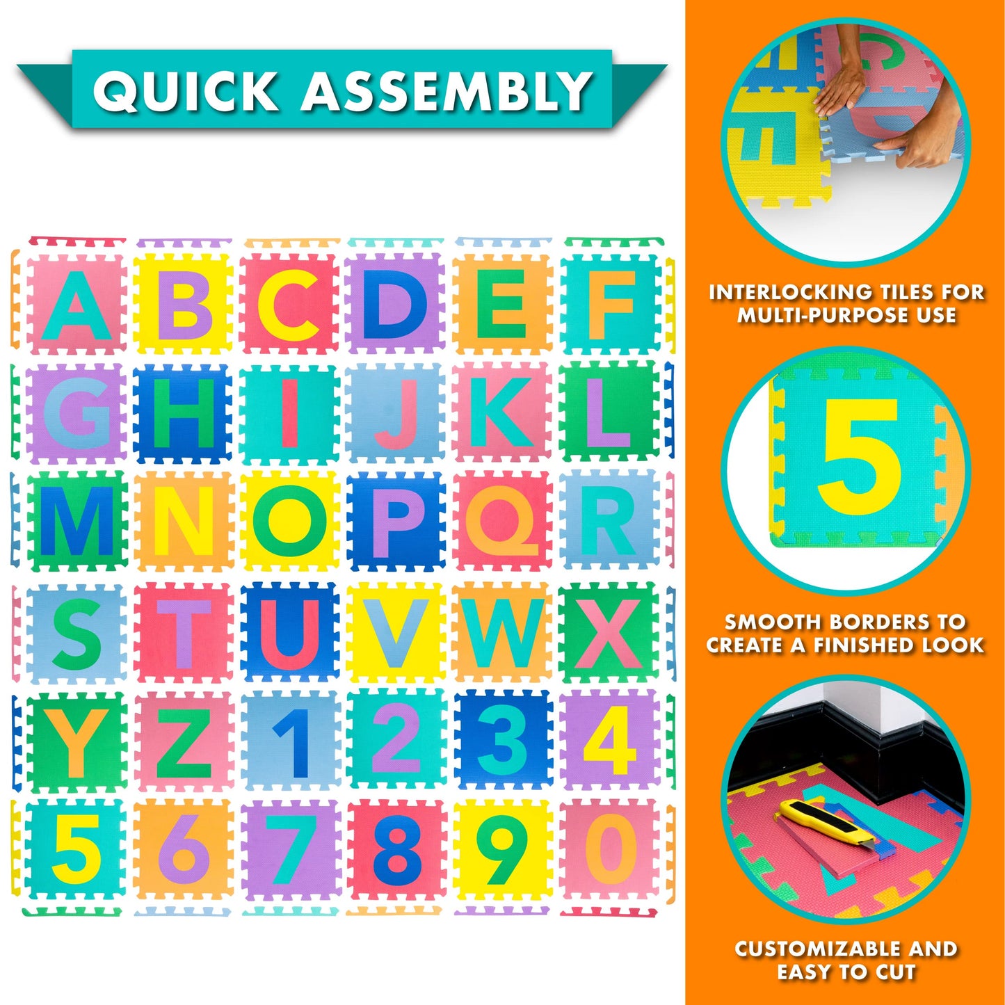 ProSource children's learning mat configured in a smaller compact size for flexible room styling