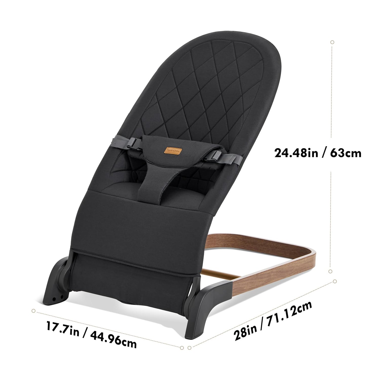 Charcoal gray baby rocker on wooden floor setting