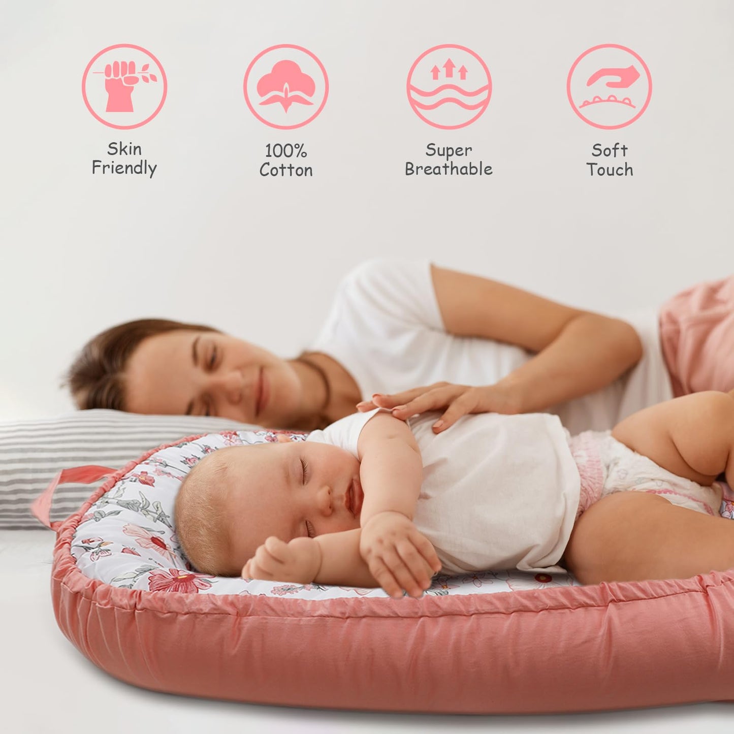 Folded Dayeeball baby lounger cover showing soft material quality