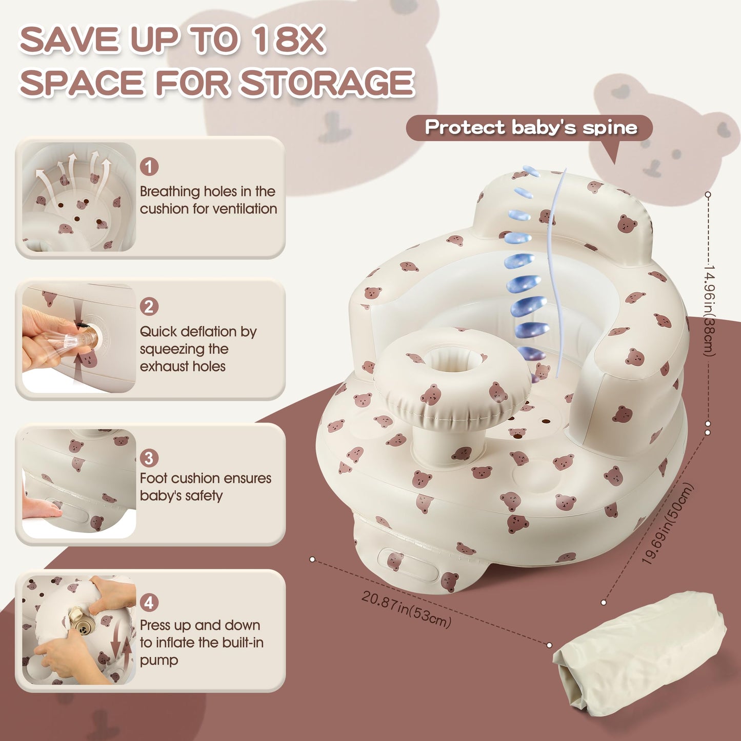 Ekepe inflatable baby chair folded for travel storage