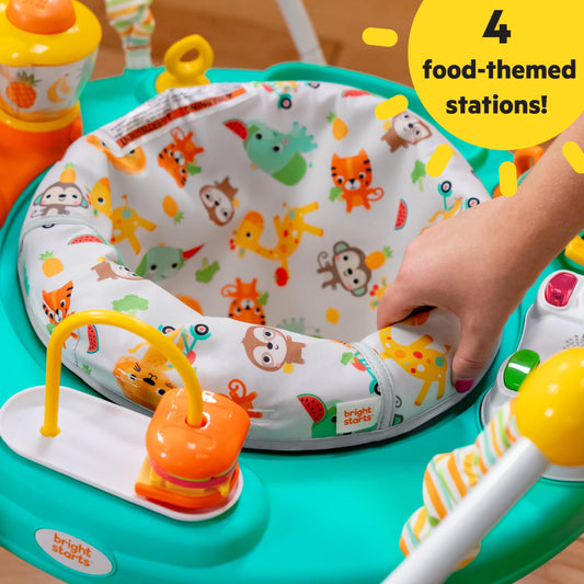 Baby playing in Bright Starts kitchen themed activity jumper