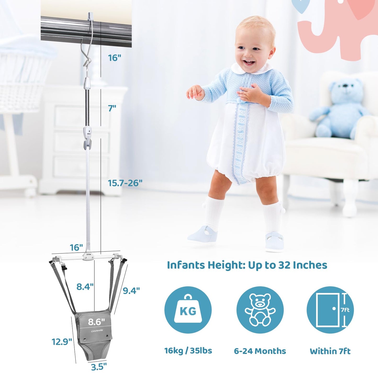 Foldable design of Cowiewie baby door jumper