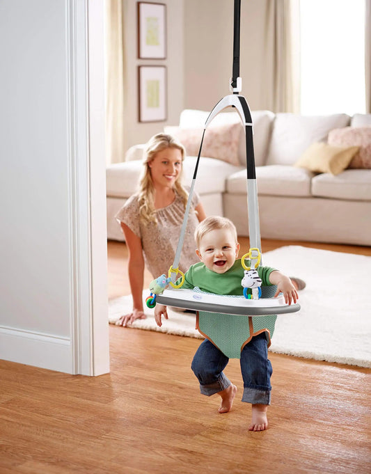 Graco baby jumper showing no-mark doorframe clamp