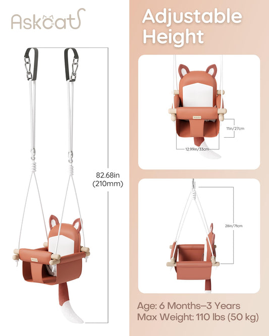 Close up of fox themed wooden infant seat details