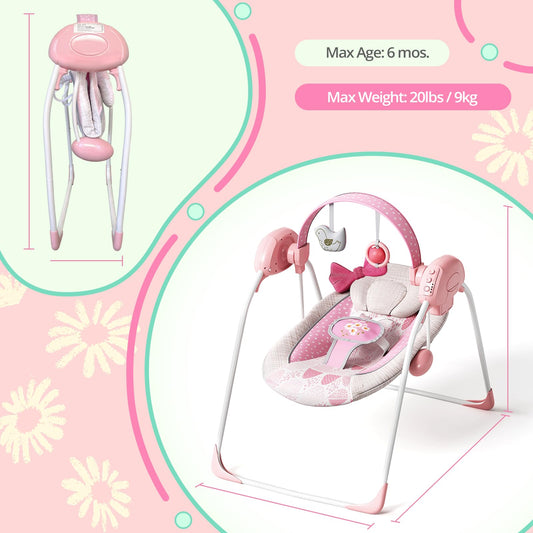 Surbowbaby pink infant swing with toy bar