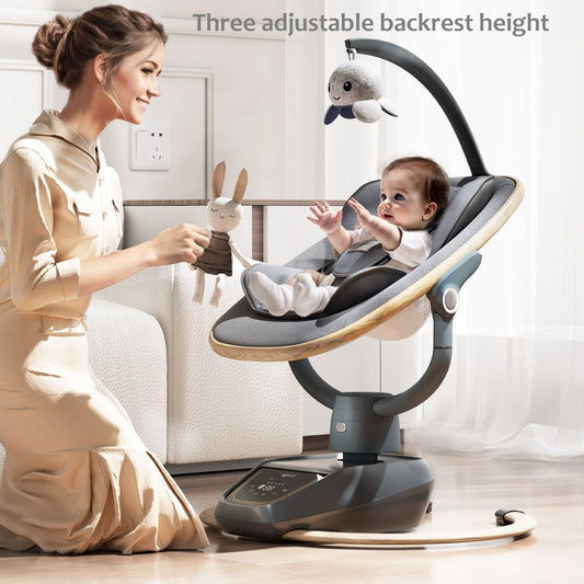 Trunellgea automatic infant cradle side view highlighting the 180-degree adjustable 3D motion design