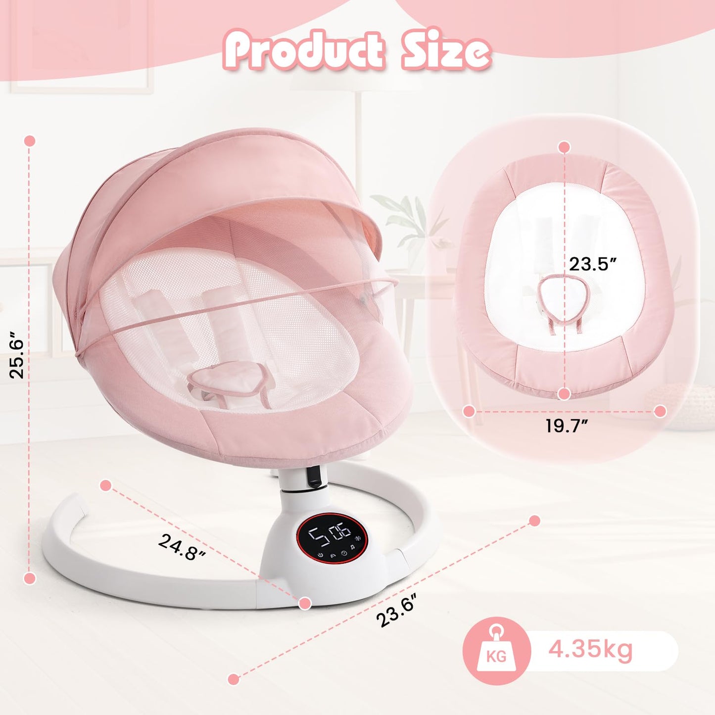 Soobaby electronic infant swing back view showing metal base support