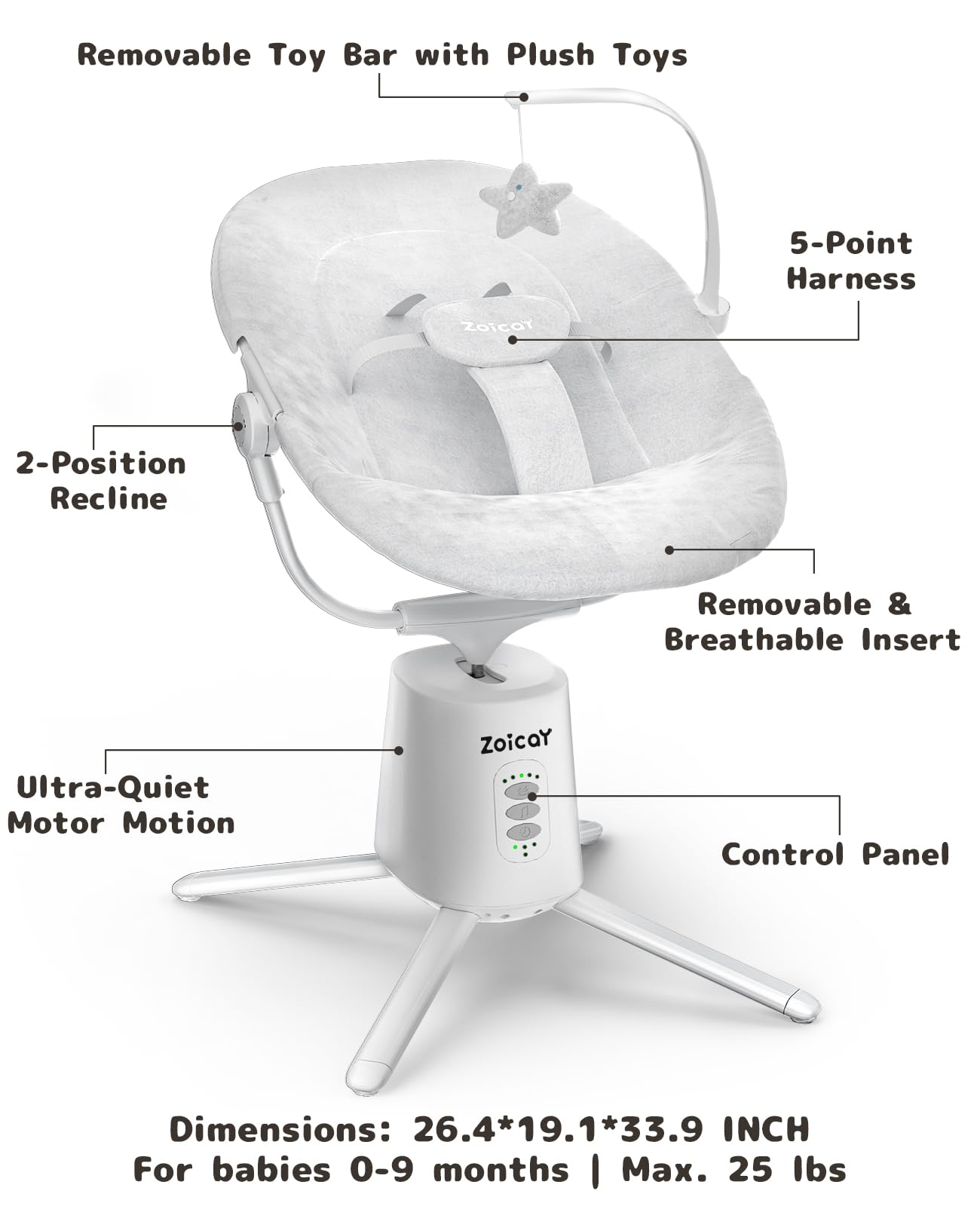 Zoicay baby swing folded for storage and portability