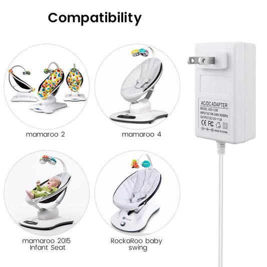 Yeaoi replacement AC adapter for 4moms MamaRoo white cable