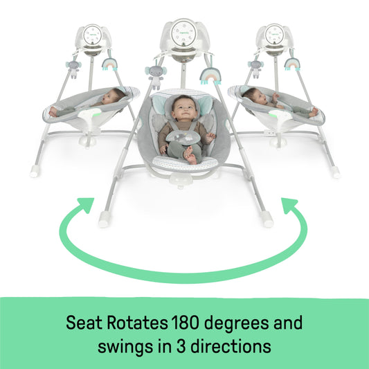 Side profile of Ingenuity InLighten baby swing showing rotating seat mechanism.