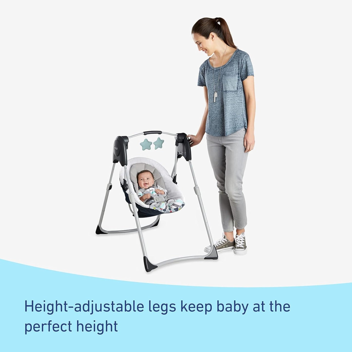 Graco Slim Spaces swing in compact mode showing portability