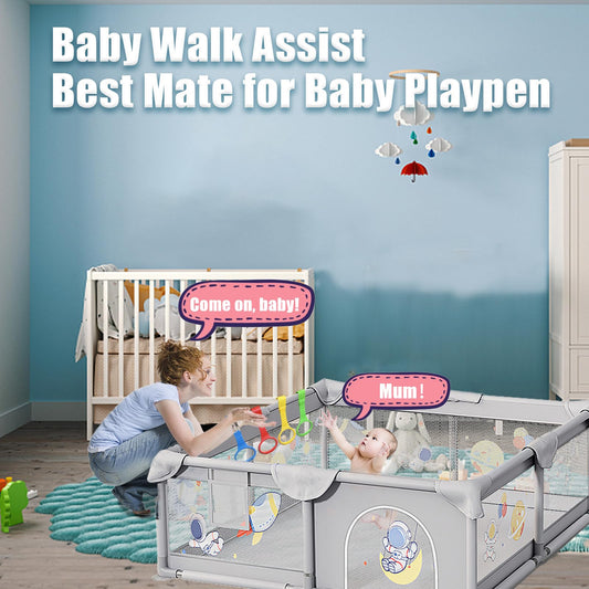 Multi colored baby pull up rings for crib attachment