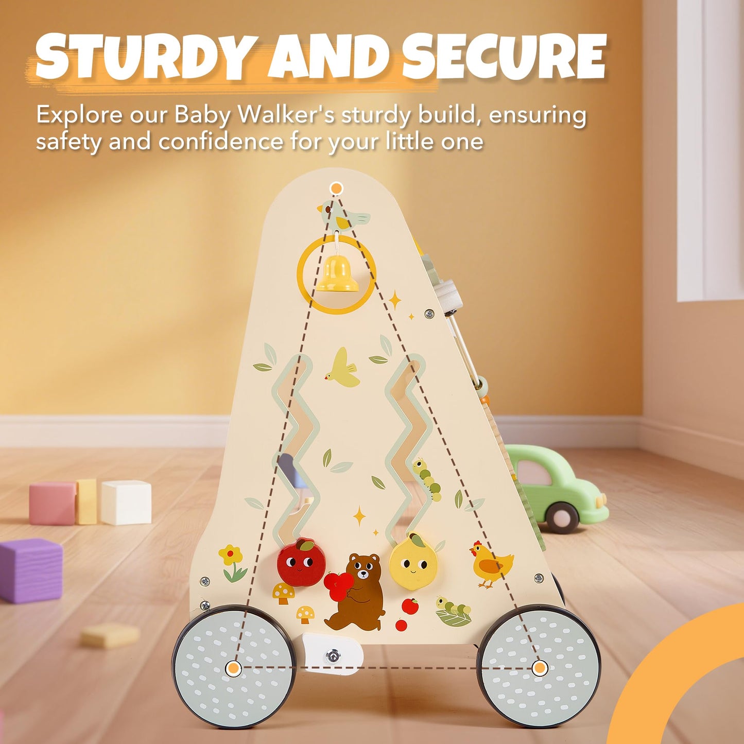 Pithfor baby walker in a nursery setting for toddlers learning to walk