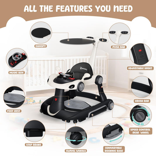 Zenvory baby walker in bouncer mode with trampoline mat attached
