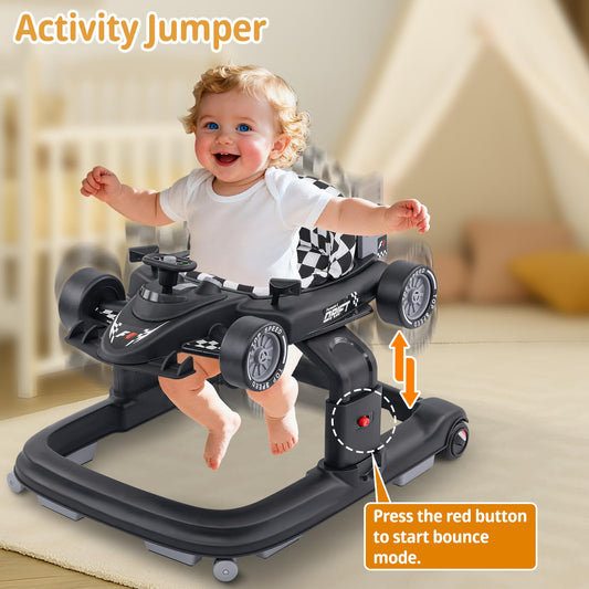 Side profile of Mzqrwd baby walker showing height adjustment mechanism
