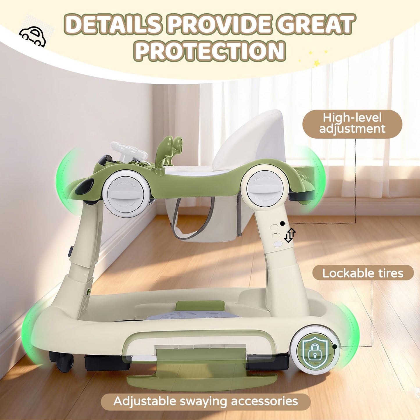 Lerrutue 5-in-1 walker showing height adjustment feature