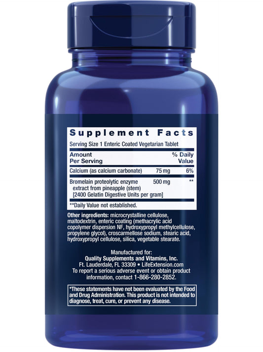 Life Extension Bromelain 60 tablets label nutrition facts