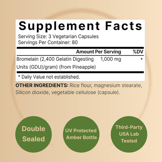 NatureBell Bromelain 240 veggie capsules label detail