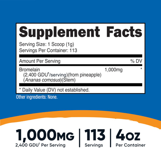 Nutricost Bromelain Powder unflavored 4 ounce container