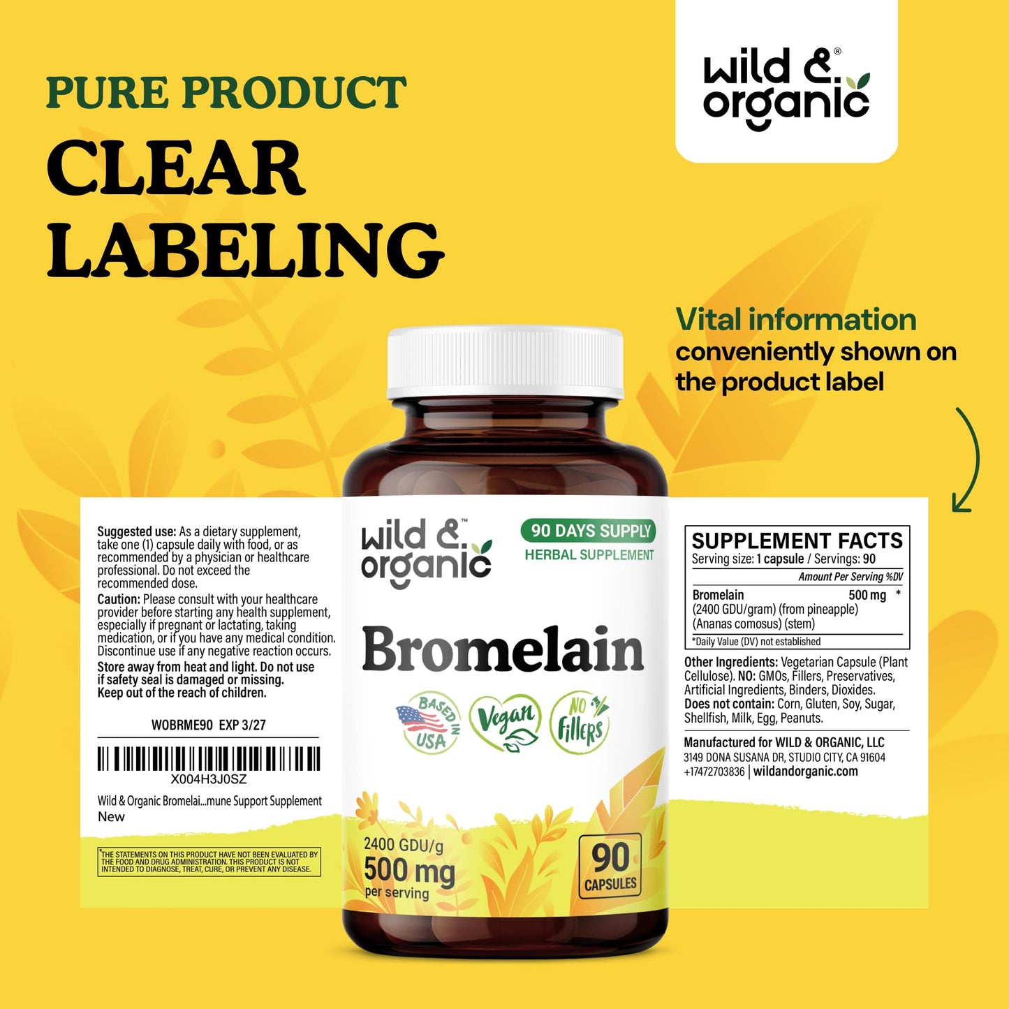 Natural pineapple extract bromelain supplement by Wild and Organic