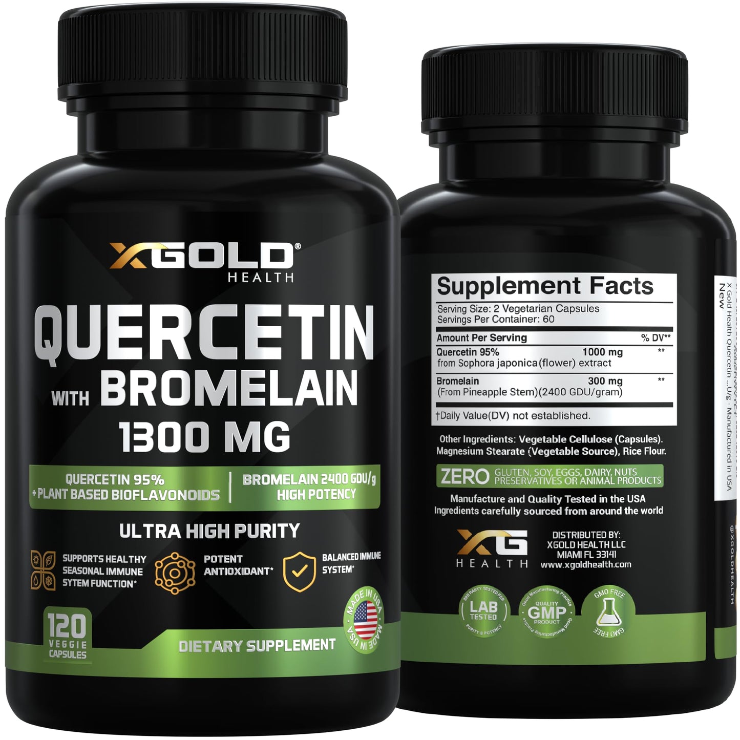 Professional packaging of X Gold Health Quercetin and Bromelain