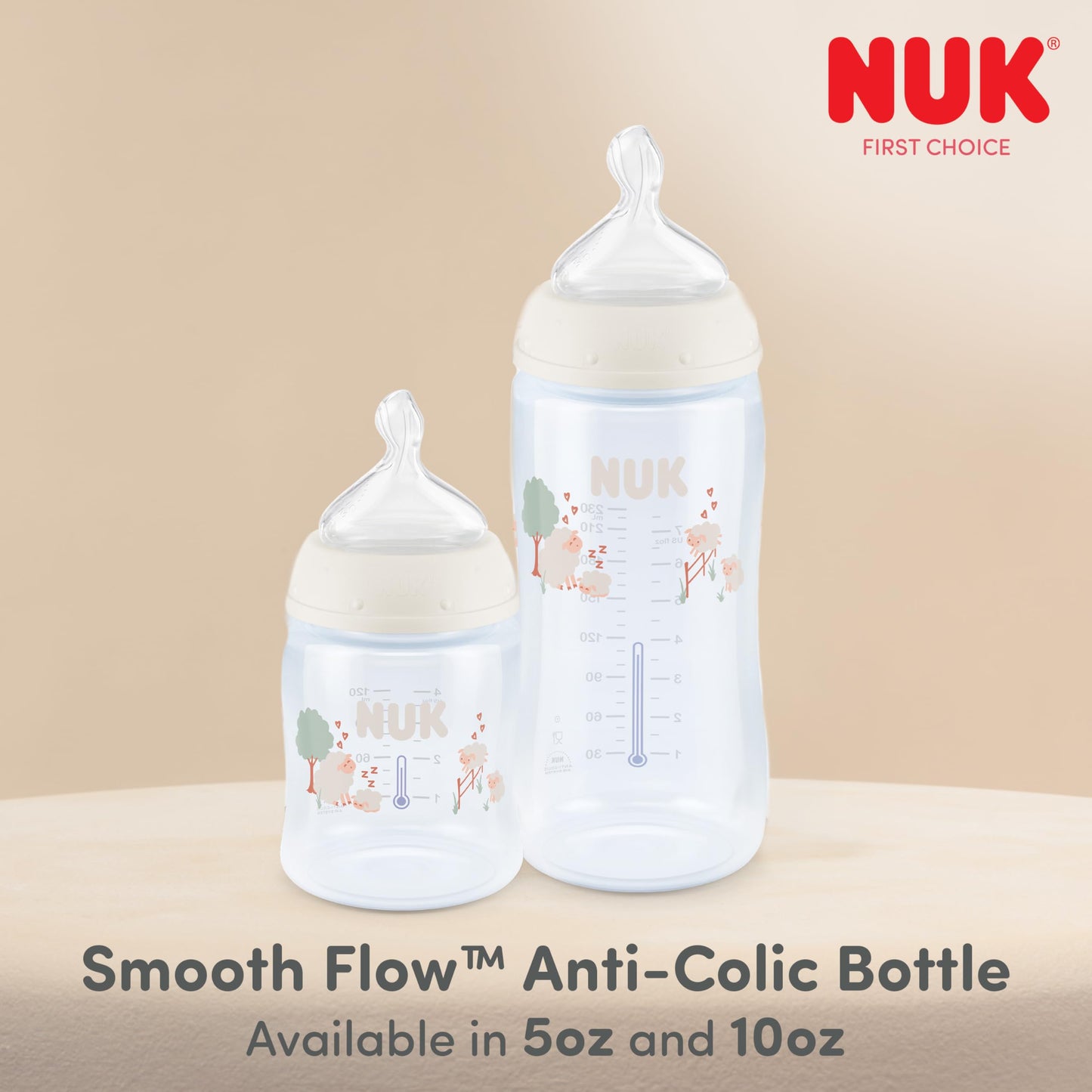 Lifestyle shot of Nuk Simply Natural glass bottle with white cap