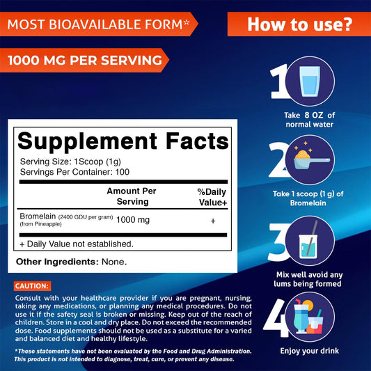 Vitamatic Bromelain powder supplement label details
