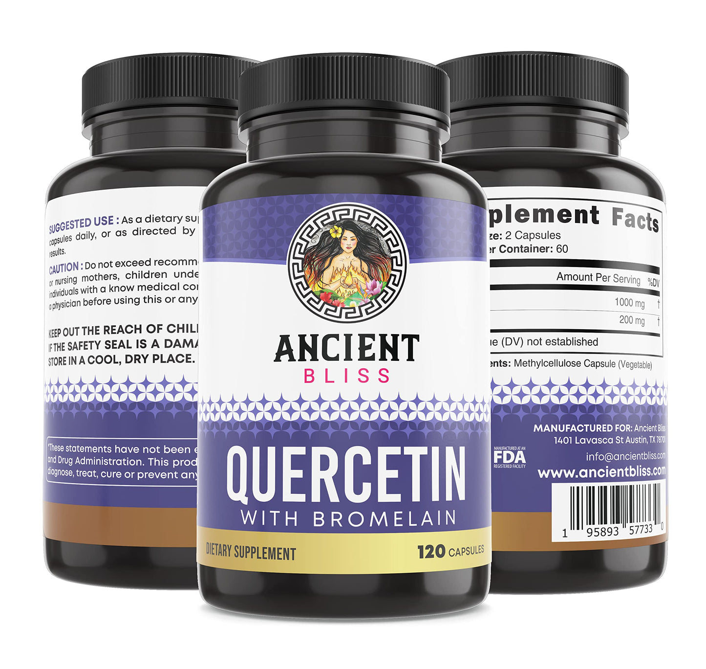 Lifestyle shot of Ancient Bliss health supplement bottle