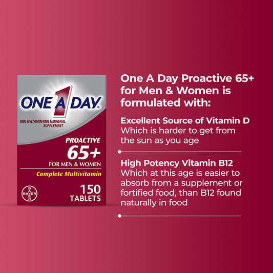 One A Day senior multivitamin without Vitamin K supplement facts label close up