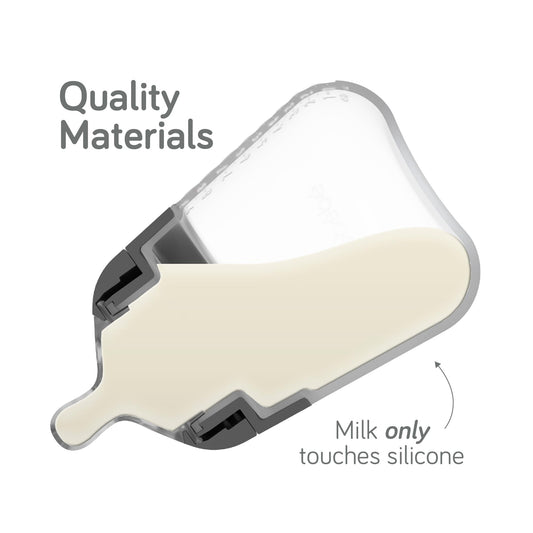 Yohkoh wide neck glass baby bottle front view with animal design