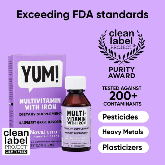 NovaFerrum pediatric liquid multivitamin bottle with 1 mL dropper accessory