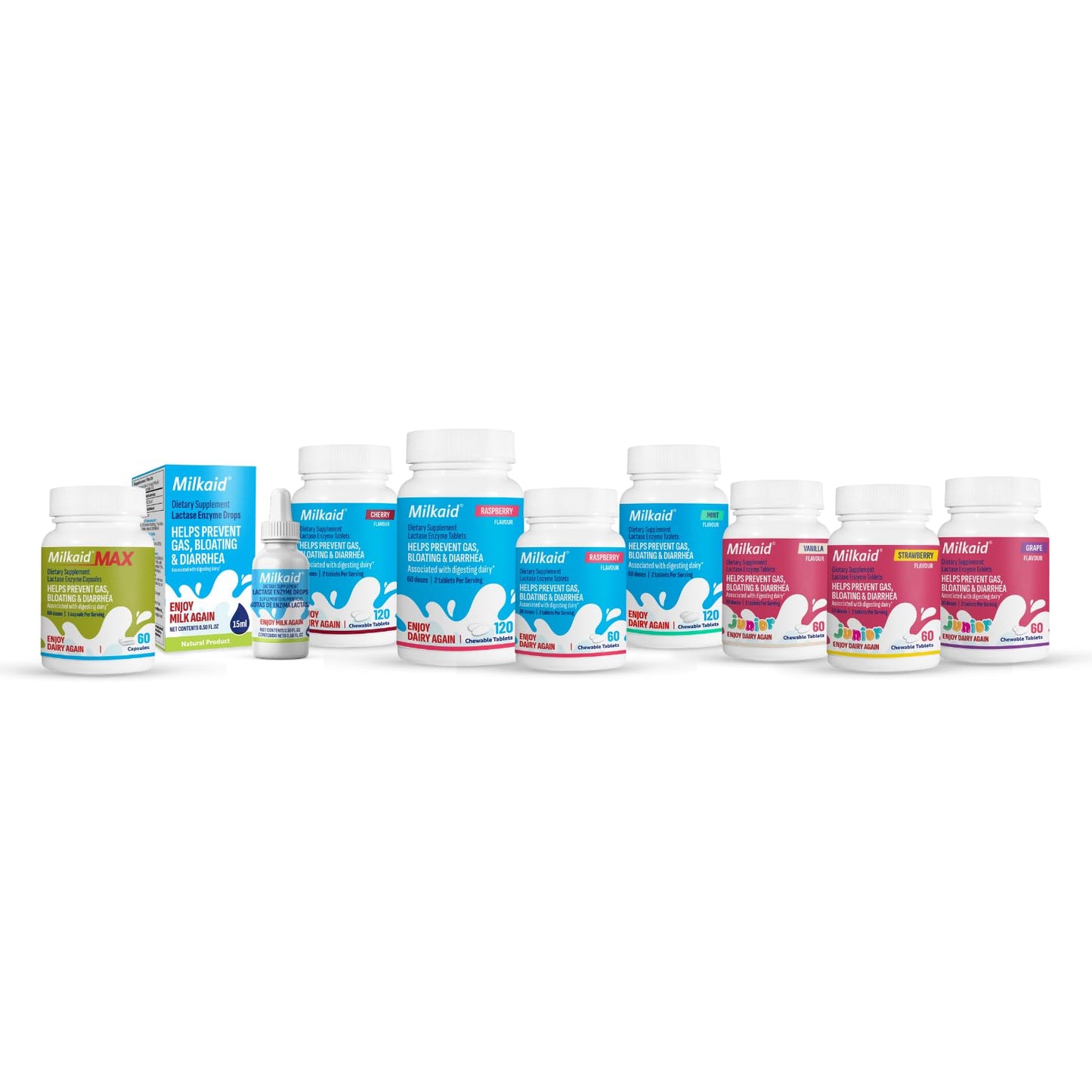Milkaid Junior strawberry chewable tablets secure safety cap closing view