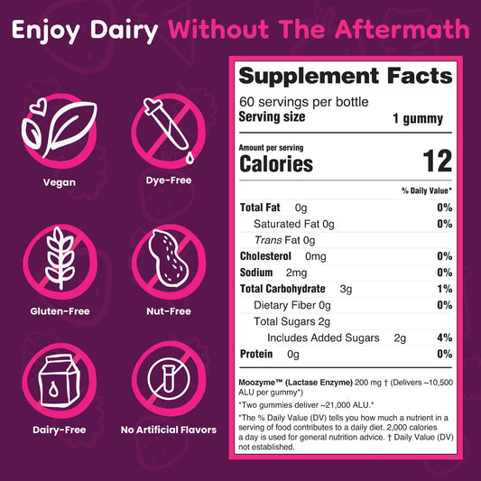 JolliMoo vegan lactose intolerance chewable gummies bottle label facts