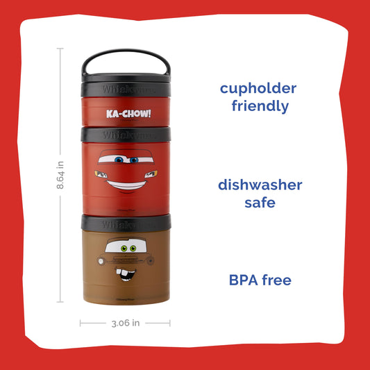 Whiskware stackable snack cups showing Lightning McQueen design