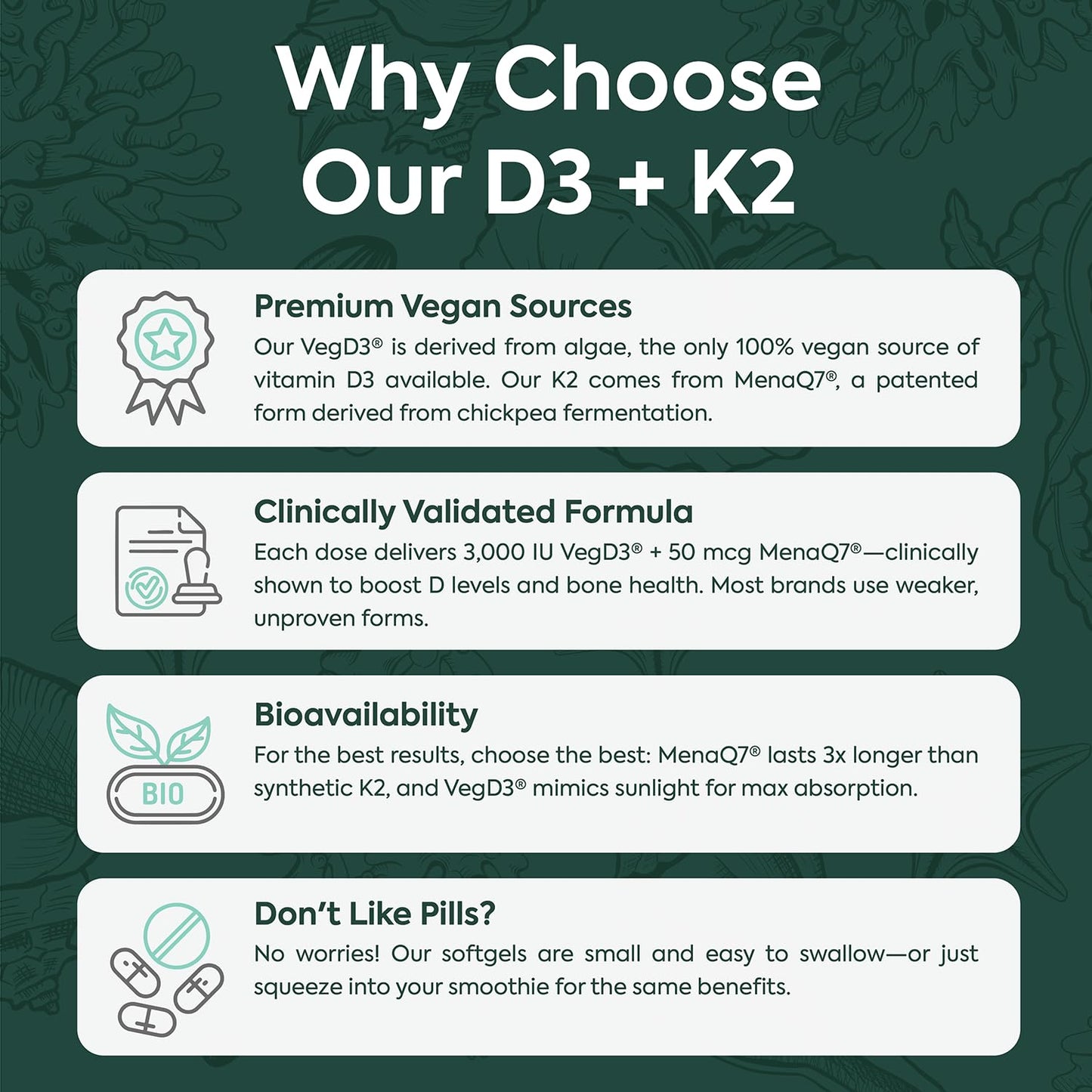Organics Ocean Better D3 K2 maximum bioavailability supplement capsule presentation