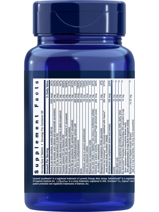 Life Extension high potency daily multivitamin tablets nutritional supplement ingredients label