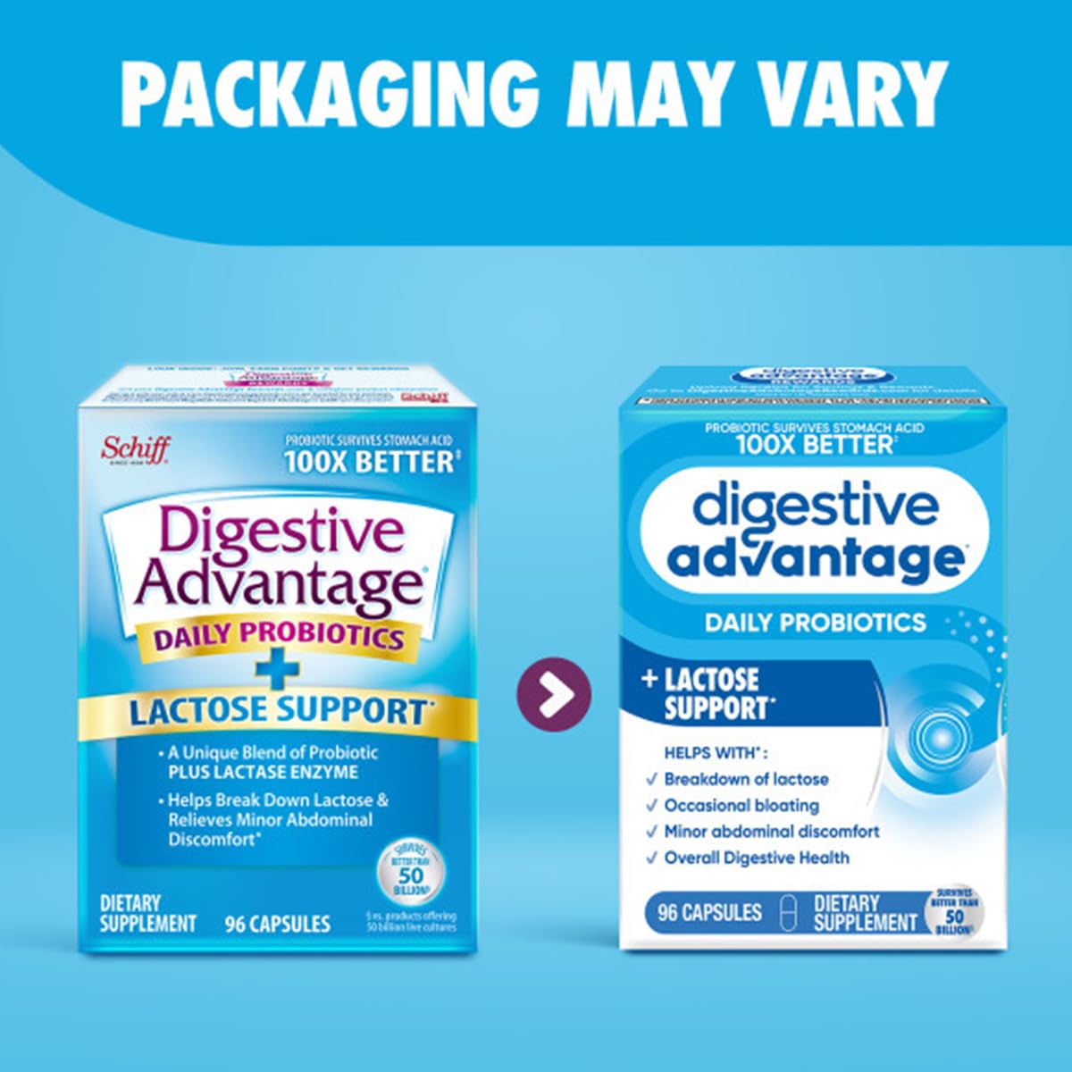Digestive Advantage Lactose Defense daily capsules showing vegetarian ingredient profile