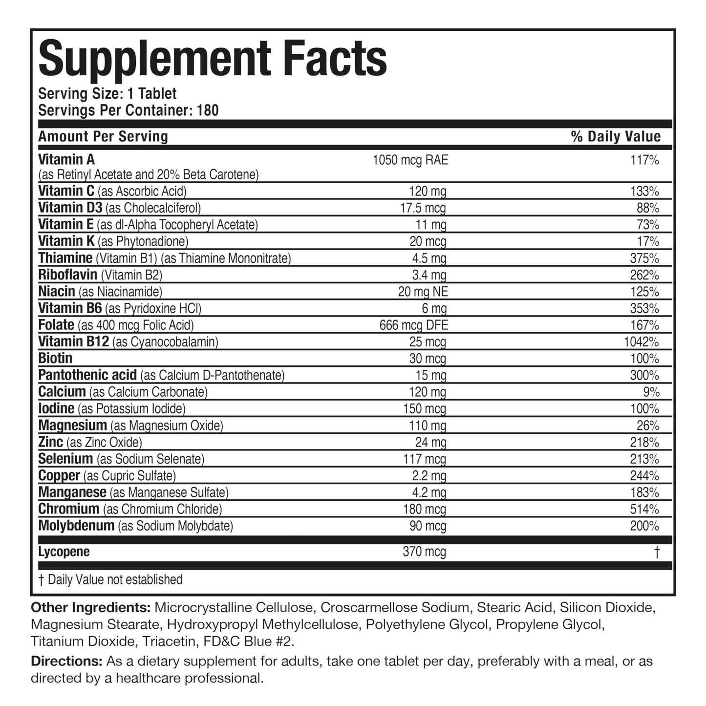 Bronson complete nutrition daily wellness tablets for aging adults side panel view
