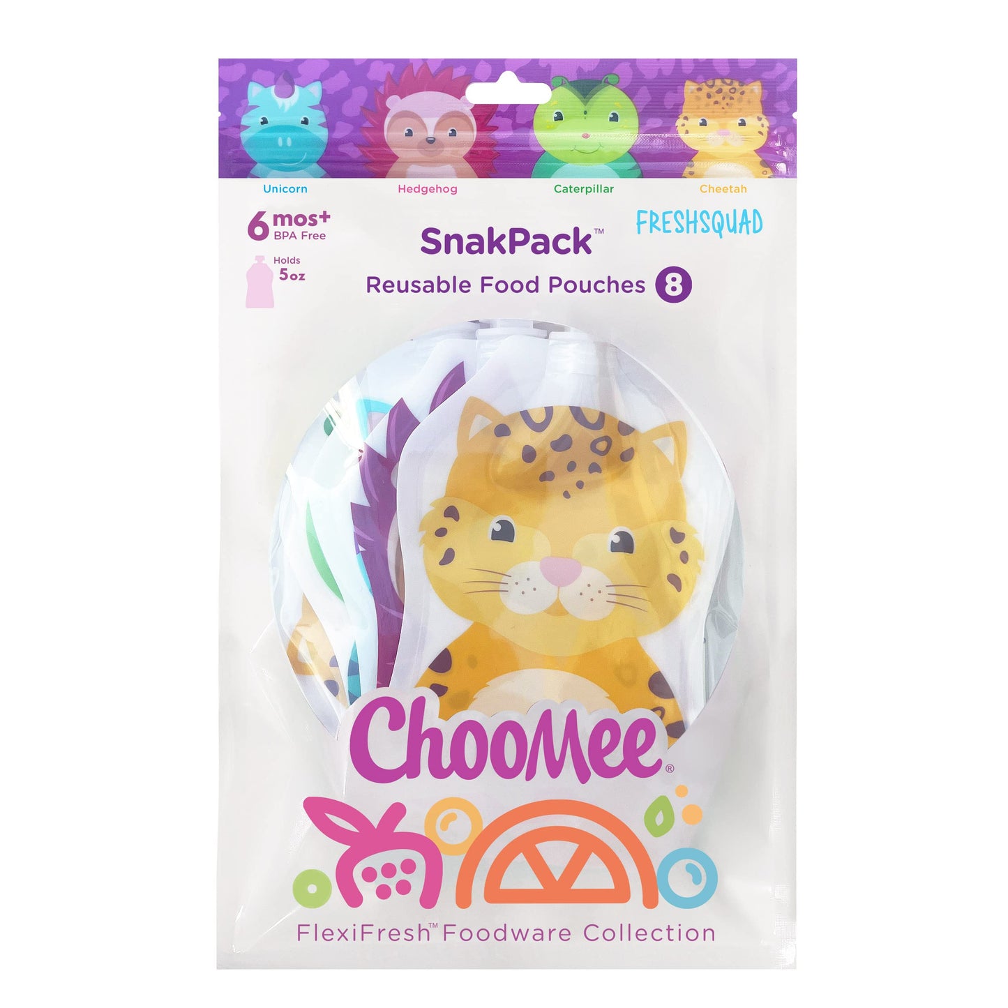 FreshSquad series reusable baby food pouches packaging