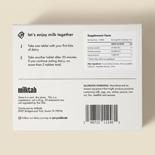 Milktab fast acting triple enzyme formula tablets for lactose intolerance relief