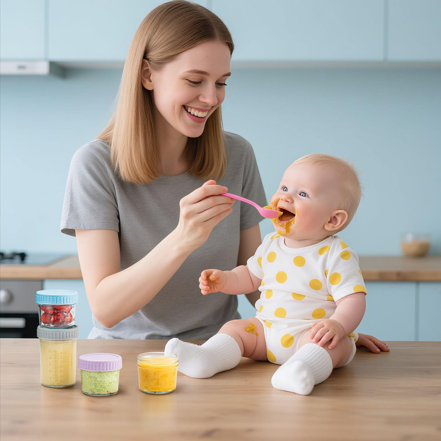Drkio glass baby food containers being used in a microwave