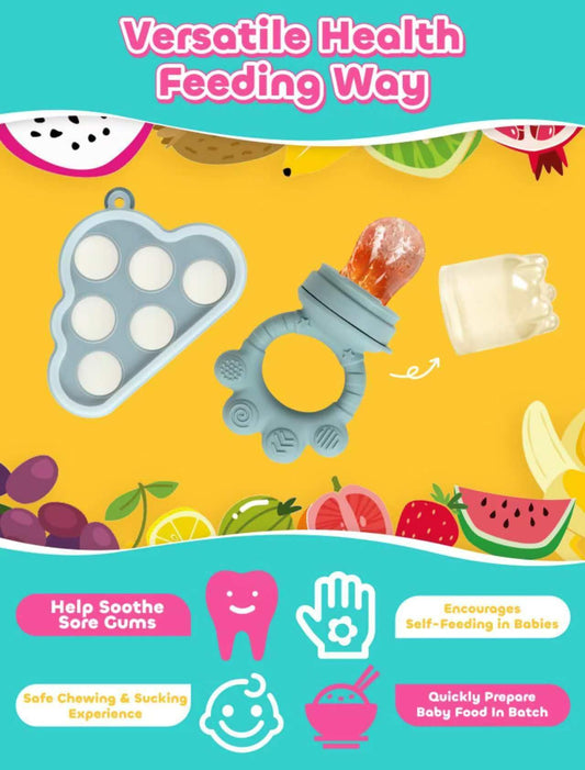 Blue silicone fruit food feeder pacifier for infants