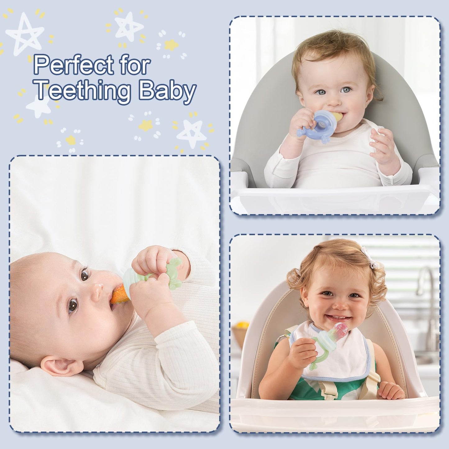 Educational diagram of KingKam baby feeding and teething set
