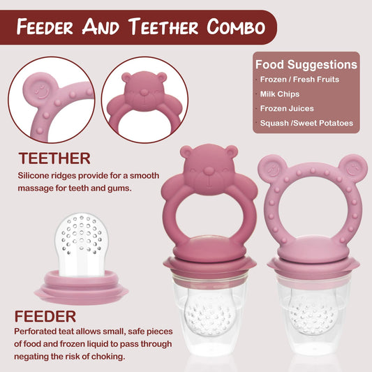 Pink silicone baby food freezer tray with teddy bear design
